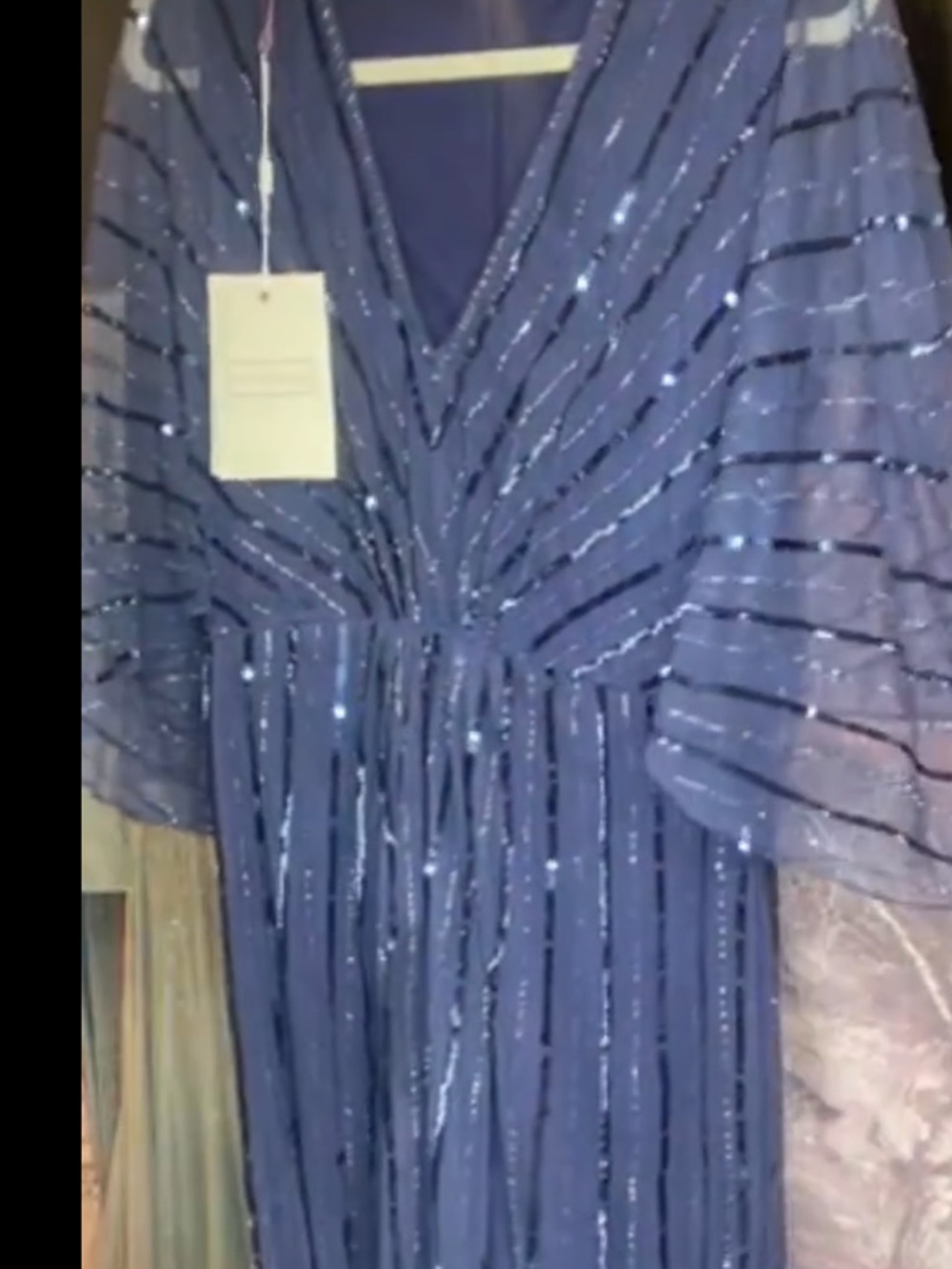 Navy Sequin V-Neck Evening Gown - Picture 5 of 6